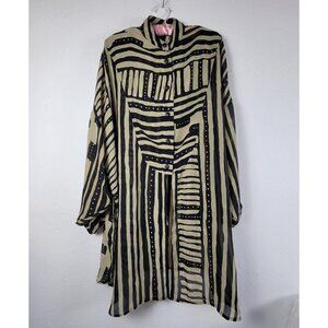 Merle Black Tan Printed Oversized Shirt Dress One Size Dolman Sleeve Lagenlook